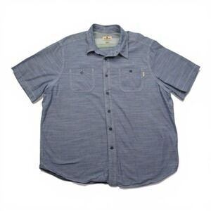 Woolrich Shirt Mens 2XL Blue Chambray Short Sleeve Button Up Pockets Casual